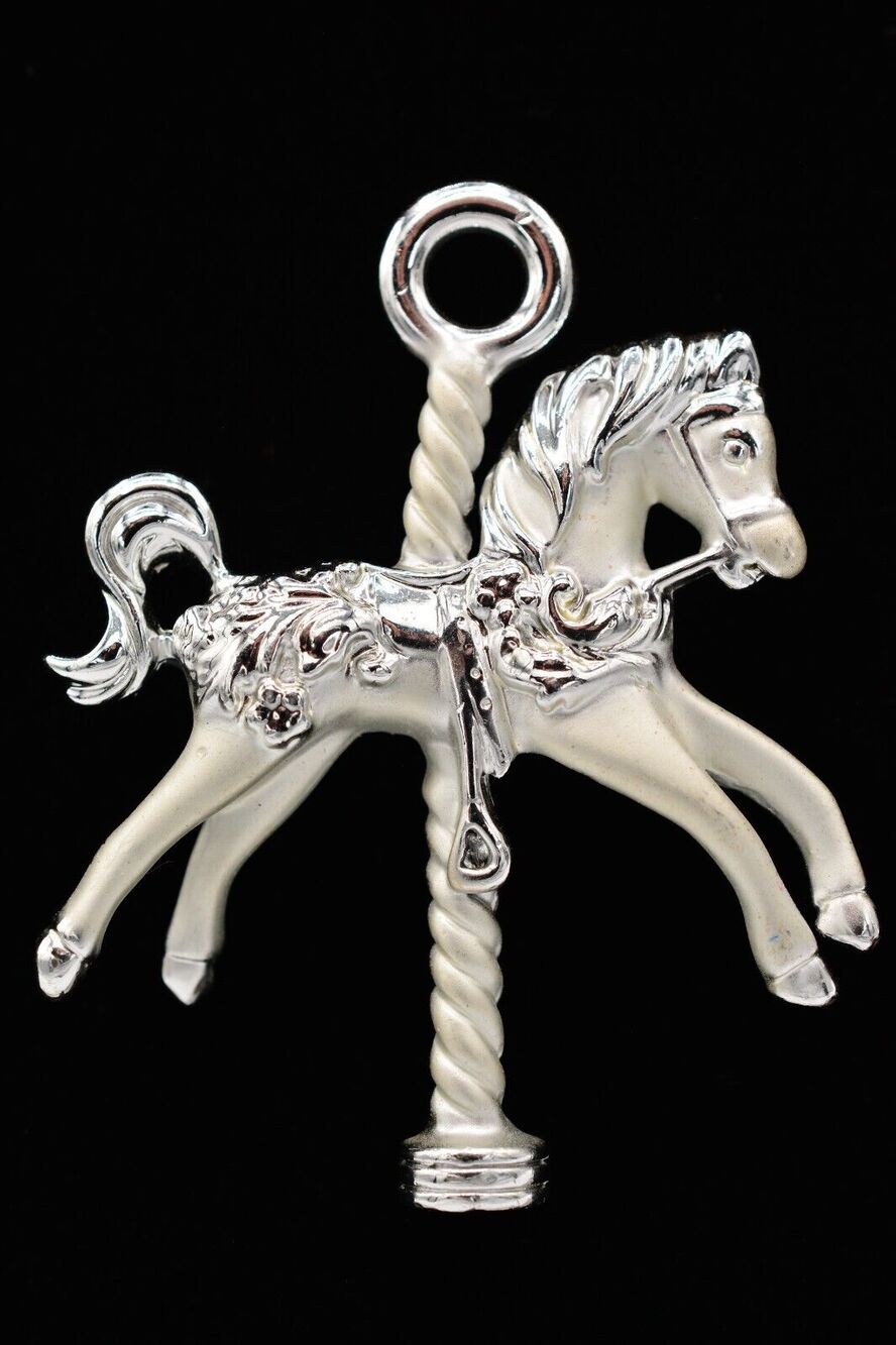 AJC Vintage Horse Pin Brooch Brushed Silver Carousal Signed NOS 1980s BinAH